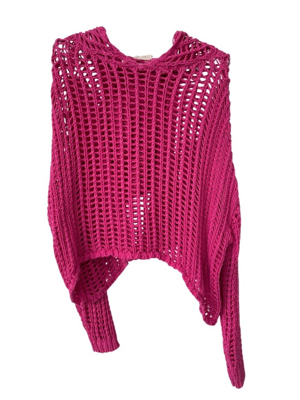 Bibi Hoodie Pullover XL Open Crochet Knit Long Sleeve Hot Pink Cotton Barbiecore